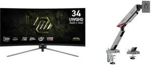 MSI 34" Ultrawide QHD 2K 1440P 200Hz Adaptive Sync 0.5ms HDR Curved Gaming Monitor with Adjustable Stand MAG 345CQRF E20 + MSI MPG MT161R RGB Monitor Stand Arm, Supports 17-45" Screens, 35.2 lbs, VESA Compatible, Adjustable Mount, Black MSI 34" Ultrawide QHD 2K 1440P 200Hz Adaptive Sync 0.5ms HDR Curved Gaming Monitor with Adjustable Stand MAG 345CQRF E20 + MSI MPG MT161R RGB Monitor Stand Arm, Supports 17-45" Screens, 35.2 lbs, VESA Compatible, Adjustable Mount, Black