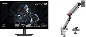 GIGABYTE 27" QHD 280Hz OLED Gaming Monitor, AMD FreeSync, G-SYNC, HDR500, USB-C KVM, Adjustable Stand. MSI MPG MT161R RGB Monitor Stand Arm, Supports 17-45" Screens, 35.2 lbs, VESA, Adjustable Mount, Clamp & Grommet, Quick Release - Black GIGABYTE 27" QHD 280Hz OLED Gaming Monitor, AMD FreeSync, G-SYNC, HDR500, USB-C KVM, Adjustable Stand. MSI MPG MT161R RGB Monitor Stand Arm, Supports 17-45" Screens, 35.2 lbs, VESA, Adjustable Mount, Clamp & Grommet, Quick Release - Black