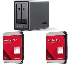UGREEN NASync DXP2800, 2-Bay NAS with Intel N100 Quad-Core CPU (Up to 3.4GHz) 8GB DDR5, 2x M.2 PCIe Slots, 2.5GbE Port (Diskless) 2 x WD Red Plus 4TB 3.5" 5400RPM SATA Internal Hard Disk Drive - WD40EFZZ UGREEN NASync DXP2800, 2-Bay NAS with Intel N100 Quad-Core CPU (Up to 3.4GHz) 8GB DDR5, 2x M.2 PCIe Slots, 2.5GbE Port (Diskless) 2 x WD Red Plus 4TB 3.5" 5400RPM SATA Internal Hard Disk Drive - WD40EFZZ