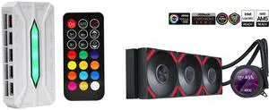SAMA 20-Port Case Fan Hub with Remote, SATA Power 10-Port 4-Pin PWM Fan Speed and 10-Port 3-Pin ARGB Lighting Controller and SAMA Q70 Black CPU Liquid Cooler, 360MM Liquid Water AIO CPU Cooler with 2.8" LCD Display, Magnetic Detachable, XT120 Modular Fans LCP Blade, Bonus Stands, 115X, 2011, 1200, 1700, AM4, AM5 AIO Cooler SAMA 20-Port Case Fan Hub with Remote, SATA Power 10-Port 4-Pin PWM Fan Speed and 10-Port 3-Pin ARGB Lighting Controller and SAMA Q70 Black CPU Liquid Cooler, 360MM Liquid Water AIO CPU Cooler with 2.8" LCD Display, Magnetic Detachable, XT120 Modular Fans LCP Blade, Bonus Stands, 115X, 2011, 1200, 1700, AM4, AM5 AIO Cooler