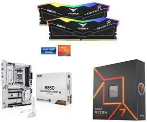 Team Group 16GB (2x8GB) DDR5 6000 RAM, ASUS B850 MAX GAMING WIFI W Motherboard, AMD AM5, DDR5, PCIe 5.0, 3x M.2, Wi-Fi 6E, 2.5Gb LAN, USB-C, DisplayPort, HDMI, Aura Sync, AMD Ryzen 7 7700X 8-Core 4.5GHz CPU Team Group 16GB (2x8GB) DDR5 6000 RAM, ASUS B850 MAX GAMING WIFI W Motherboard, AMD AM5, DDR5, PCIe 5.0, 3x M.2, Wi-Fi 6E, 2.5Gb LAN, USB-C, DisplayPort, HDMI, Aura Sync, AMD Ryzen 7 7700X 8-Core 4.5GHz CPU