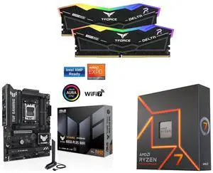 Team Group 16GB (2x8GB) DDR5 6000 RAM, ASUS TUF GAMING B850-PLUS WIFI AMD AM5 ATX motherboard, 14+2+1 80A stages, AI Ready, DDR5, PCIe 5.0, 3x M.2, Wi-Fi 7, 2.5Gb LAN, USB 10/20Gbps Type-C, AMD Ryzen 7 7700X 8-Core 4.5 GHz CPU Team Group 16GB (2x8GB) DDR5 6000 RAM, ASUS TUF GAMING B850-PLUS WIFI AMD AM5 ATX motherboard, 14+2+1 80A stages, AI Ready, DDR5, PCIe 5.0, 3x M.2, Wi-Fi 7, 2.5Gb LAN, USB 10/20Gbps Type-C, AMD Ryzen 7 7700X 8-Core 4.5 GHz CPU