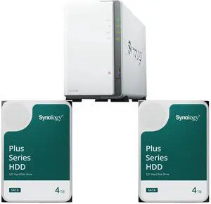 Synology 2-bay DiskStation DS223J (Diskless) 2 x Synology 4TB HAT3300 Plus Series SATA III 3.5" Internal NAS HDD (HAT3310-4T) Synology 2-bay DiskStation DS223J (Diskless) 2 x Synology 4TB HAT3300 Plus Series SATA III 3.5" Internal NAS HDD (HAT3310-4T)