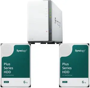 Synology 2-bay DiskStation DS223J (Diskless) 2 x Synology 6TB HAT3300 Plus Series SATA III 3.5" Internal NAS HDD (HAT3300-6T) Synology 2-bay DiskStation DS223J (Diskless) 2 x Synology 6TB HAT3300 Plus Series SATA III 3.5" Internal NAS HDD (HAT3300-6T)