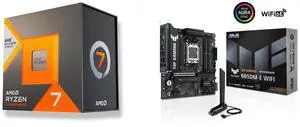 AMD Ryzen 7 7700X3D 8-Core 4.0 GHz AM5 120W Processor, ASUS TUF GAMING B850M-E WIFI mATX Motherboard, 8+2+1 80A DrMOS, DDR5, PCIe 5.0, 3 M.2, WiFi 6E, 2.5Gb Ethernet, DisplayPort, HDMI, USB-C 10Gbps rear, USB-C 5Gbps front AMD Ryzen 7 7700X3D 8-Core 4.0 GHz AM5 120W Processor, ASUS TUF GAMING B850M-E WIFI mATX Motherboard, 8+2+1 80A DrMOS, DDR5, PCIe 5.0, 3 M.2, WiFi 6E, 2.5Gb Ethernet, DisplayPort, HDMI, USB-C 10Gbps rear, USB-C 5Gbps front