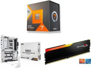 AMD Ryzen 7 7700X3D 8-Core 4.0 GHz AM5 Processor, ASUS B850 MAX GAMING WIFI W AM5 ATX Motherboard, DDR5, PCIe 5.0, Wi-Fi 6E, 2.5Gb LAN, USB-C, DisplayPort, HDMI, G.SKILL Ripjaws M5 Neo RGB 16GB DDR5 6000 RAM AMD Ryzen 7 7700X3D 8-Core 4.0 GHz AM5 Processor, ASUS B850 MAX GAMING WIFI W AM5 ATX Motherboard, DDR5, PCIe 5.0, Wi-Fi 6E, 2.5Gb LAN, USB-C, DisplayPort, HDMI, G.SKILL Ripjaws M5 Neo RGB 16GB DDR5 6000 RAM