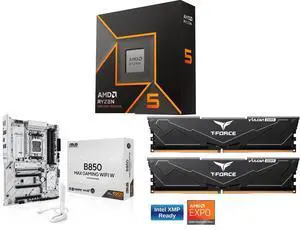 AMD Ryzen 5 9600X 6-Core 3.9GHz, AM5 65W, Radeon Graphics, ASUS B850 MAX GAMING WIFI, AM5 ATX, DDR5, PCIe 5.0, 3x M.2, Wi-Fi 6E, 2.5Gb LAN, USB-C, DisplayPort, HDMI, T-Force Vulcan 16GB DDR5 5200 RAM AMD Ryzen 5 9600X 6-Core 3.9GHz, AM5 65W, Radeon Graphics, ASUS B850 MAX GAMING WIFI, AM5 ATX, DDR5, PCIe 5.0, 3x M.2, Wi-Fi 6E, 2.5Gb LAN, USB-C, DisplayPort, HDMI, T-Force Vulcan 16GB DDR5 5200 RAM