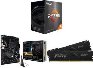 AMD Ryzen 5 5500 6-Core 3.6GHz CPU, ASUS TUF GAMING B550-PLUS WIFI II AM4 Motherboard, Kingston FURY Beast 16GB (2x8GB) DDR4 3200 RAM AMD Ryzen 5 5500 6-Core 3.6GHz CPU, ASUS TUF GAMING B550-PLUS WIFI II AM4 Motherboard, Kingston FURY Beast 16GB (2x8GB) DDR4 3200 RAM