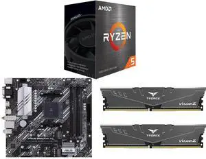 AMD Ryzen 5 5500 6-Core 3.6GHz CPU, ASUS PRIME B550M-A AC mATX motherboard with PCIe 4.0, dual M.2, WiFi, HDMI, USB 3.2 Gen 2, Aura Sync RGB, Team T-FORCE VULCAN Z 16GB (2x8GB) DDR4 3200 Memory AMD Ryzen 5 5500 6-Core 3.6GHz CPU, ASUS PRIME B550M-A AC mATX motherboard with PCIe 4.0, dual M.2, WiFi, HDMI, USB 3.2 Gen 2, Aura Sync RGB, Team T-FORCE VULCAN Z 16GB (2x8GB) DDR4 3200 Memory