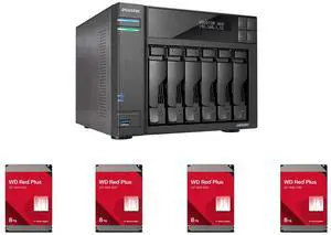 Asustor Lockerstor 6 Gen 2 AS6706T 6 Bay NAS, Quad-Core 2.0GHz, Dual 2.5GbE Ports, 8GB RAM DDR4, Four M.2 SSD Slots (Diskless) 4 x WD Red Plus 8TB 5640 RPM 256MB Cache SATA 6.0Gb/s 3.5" Hard Drives -WD80EFPX Asustor Lockerstor 6 Gen 2 AS6706T 6 Bay NAS, Quad-Core 2.0GHz, Dual 2.5GbE Ports, 8GB RAM DDR4, Four M.2 SSD Slots (Diskless) 4 x WD Red Plus 8TB 5640 RPM 256MB Cache SATA 6.0Gb/s 3.5" Hard Drives -WD80EFPX