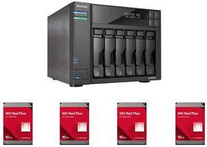 Asustor Lockerstor 6 Gen 2 AS6706T 6 Bay NAS, Quad-Core 2.0GHz, Dual 2.5GbE Ports, 8GB RAM DDR4, Four M.2 SSD Slots (Diskless) 4 x WD Red Plus 10TB NAS Hard Disk Drive - 7200 RPM Class SATA 6Gb/s, CMR, 512MB Cache, 3.5 Inch - WD100EFGX Asustor Lockerstor 6 Gen 2 AS6706T 6 Bay NAS, Quad-Core 2.0GHz, Dual 2.5GbE Ports, 8GB RAM DDR4, Four M.2 SSD Slots (Diskless) 4 x WD Red Plus 10TB NAS Hard Disk Drive - 7200 RPM Class SATA 6Gb/s, CMR, 512MB Cache, 3.5 Inch - WD100EFGX