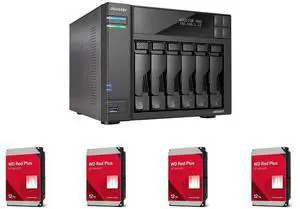 Asustor Lockerstor 6 Gen 2 AS6706T 6 Bay NAS, Quad-Core 2.0GHz, Dual 2.5GbE Ports, 8GB RAM DDR4, Four M.2 SSD Slots (Diskless) 4 x WD Red Plus 12TB NAS Hard Disk Drive - 7200 RPM Class SATA 6Gb/s, CMR, 512MB Cache, 3.5 Inch - WD120EFGX Asustor Lockerstor 6 Gen 2 AS6706T 6 Bay NAS, Quad-Core 2.0GHz, Dual 2.5GbE Ports, 8GB RAM DDR4, Four M.2 SSD Slots (Diskless) 4 x WD Red Plus 12TB NAS Hard Disk Drive - 7200 RPM Class SATA 6Gb/s, CMR, 512MB Cache, 3.5 Inch - WD120EFGX