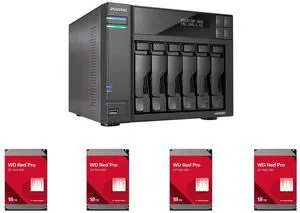 Asustor Lockerstor 6 Gen 2 AS6706T 6 Bay NAS, Quad-Core 2.0GHz, Dual 2.5GbE Ports, 8GB RAM DDR4, Four M.2 SSD Slots (Diskless) 4 x WD Red Pro 18TB NAS Internal Hard Drive HDD - 7200 RPM, SATA 6Gb/s, CMR, 512MB Cache, 3.5" - WD181KFGX Asustor Lockerstor 6 Gen 2 AS6706T 6 Bay NAS, Quad-Core 2.0GHz, Dual 2.5GbE Ports, 8GB RAM DDR4, Four M.2 SSD Slots (Diskless) 4 x WD Red Pro 18TB NAS Internal Hard Drive HDD - 7200 RPM, SATA 6Gb/s, CMR, 512MB Cache, 3.5" - WD181KFGX