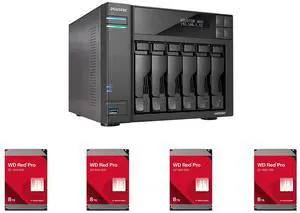 Asustor Lockerstor 6 Gen 2 AS6706T 6 Bay NAS, Quad-Core 2.0GHz, Dual 2.5GbE Ports, 8GB RAM DDR4, Four M.2 SSD Slots (Diskless) 4 x WD Red Pro 8TB 7200 RPM 256MB Cache SATA 6.0Gb/s 3.5" Internal Hard Drive Bare Drive - WD8005FFBX Asustor Lockerstor 6 Gen 2 AS6706T 6 Bay NAS, Quad-Core 2.0GHz, Dual 2.5GbE Ports, 8GB RAM DDR4, Four M.2 SSD Slots (Diskless) 4 x WD Red Pro 8TB 7200 RPM 256MB Cache SATA 6.0Gb/s 3.5" Internal Hard Drive Bare Drive - WD8005FFBX
