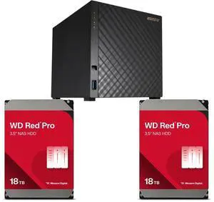 Asustor AS1204T Drivestor 4 Gen 2, 4 Bay NAS - Quad-Core 1.7GHz CPU, 2.5GbE Port, 1GB DDR4, 3x USB 3.2 Gen 1 Type-A, 90W Power Supply (Diskless) + 2 x WD Red Pro 18TB NAS HDD, 7200 RPM, SATA 6Gb/s, 512MB Cache, 3.5" Asustor AS1204T Drivestor 4 Gen 2, 4 Bay NAS - Quad-Core 1.7GHz CPU, 2.5GbE Port, 1GB DDR4, 3x USB 3.2 Gen 1 Type-A, 90W Power Supply (Diskless) + 2 x WD Red Pro 18TB NAS HDD, 7200 RPM, SATA 6Gb/s, 512MB Cache, 3.5"