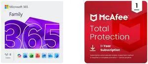 Microsoft 365 Family 12-Month Subscription, Up to 6 People | Word, Excel, PowerPoint | 1TB OneDrive | PC/MAC Download McAfee Total Protection 2026 | 1 Device | Antivirus, Scam Protection, VPN | 1-Year Auto-Renewal | Digital Download Microsoft 365 Family 12-Month Subscription, Up to 6 People | Word, Excel, PowerPoint | 1TB OneDrive | PC/MAC Download McAfee Total Protection 2026 | 1 Device | Antivirus, Scam Protection, VPN | 1-Year Auto-Renewal | Digital Download