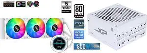 SAMA SM360 PRO AIO 360mm Liquid Cooler 2.8 inch Screen LCD Display CPU Cooler , Gaming Computer PC Cooler with 3 ARGB PWM Silent Fans and SAMA XP 850w ATX Power Supply PSU For Gaming Computer PC Power Supply Unit White - 80 Plus Platinum Gold - ATX 3.0 & PCIe 5.0 Compliant - Fully Modular - Low Noise Intelligent ECO Silent Fan SAMA SM360 PRO AIO 360mm Liquid Cooler 2.8 inch Screen LCD Display CPU Cooler , Gaming Computer PC Cooler with 3 ARGB PWM Silent Fans and SAMA XP 850w ATX Power Supply PSU For Gaming Computer PC Power Supply Unit White - 80 Plus Platinum Gold - ATX 3.0 & PCIe 5.0 Compliant - Fully Modular - Low Noise Intelligent ECO Silent Fan