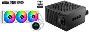 SAMA SM360 PRO AIO 360mm Liquid Cooler 2.8 inch Screen LCD Display CPU Cooler , Gaming Computer PC Cooler with 3 ARGB PWM Silent Fans and SAMA B650 650W ATX 3.1 Power Supply, Cybenetics Bronze Certified, PCIe 5.1 Ready 12V-2x6 (450W), APFC LLC + DC-DC Design, 120mm Silent Fan, Non-Modular Gaming PC PSU SAMA SM360 PRO AIO 360mm Liquid Cooler 2.8 inch Screen LCD Display CPU Cooler , Gaming Computer PC Cooler with 3 ARGB PWM Silent Fans and SAMA B650 650W ATX 3.1 Power Supply, Cybenetics Bronze Certified, PCIe 5.1 Ready 12V-2x6 (450W), APFC LLC + DC-DC Design, 120mm Silent Fan, Non-Modular Gaming PC PSU