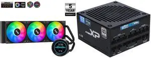 SAMA SM360 PRO AIO 360mm Liquid Cooler 2.8 inch Screen LCD Display CPU Cooler , Gaming Computer PC Cooler with 3 ARGB PWM Silent Fans and SAMA XP 850w ATX Power Supply PSU For Gaming Computer PC Power Supply Unit - 80 Plus Platinum Gold - ATX 3.0 & PCIe 5.0 Compliant - Fully Modular - Low Noise FDB ECO Silent Fan Japanese Capacitors SAMA SM360 PRO AIO 360mm Liquid Cooler 2.8 inch Screen LCD Display CPU Cooler , Gaming Computer PC Cooler with 3 ARGB PWM Silent Fans and SAMA XP 850w ATX Power Supply PSU For Gaming Computer PC Power Supply Unit - 80 Plus Platinum Gold - ATX 3.0 & PCIe 5.0 Compliant - Fully Modular - Low Noise FDB ECO Silent Fan Japanese Capacitors