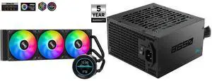 SAMA SM360 PRO AIO 360mm Liquid Cooler 2.8 inch Screen LCD Display CPU Cooler , Gaming Computer PC Cooler with 3 ARGB PWM Silent Fans and SAMA B650 650W ATX 3.1 Power Supply, Cybenetics Bronze Certified, PCIe 5.1 Ready 12V-2x6 (450W), APFC LLC + DC-DC Design, 120mm Silent Fan, Non-Modular Gaming PC PSU SAMA SM360 PRO AIO 360mm Liquid Cooler 2.8 inch Screen LCD Display CPU Cooler , Gaming Computer PC Cooler with 3 ARGB PWM Silent Fans and SAMA B650 650W ATX 3.1 Power Supply, Cybenetics Bronze Certified, PCIe 5.1 Ready 12V-2x6 (450W), APFC LLC + DC-DC Design, 120mm Silent Fan, Non-Modular Gaming PC PSU