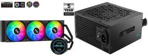 SAMA SM360 PRO AIO 360mm Liquid Cooler 2.8 inch Screen LCD Display CPU Cooler , Gaming Computer PC Cooler with 3 ARGB PWM Silent Fans and SAMA B750 750W ATX 3.1 Power Supply, Cybenetics Bronze Certified, PCIe 5.1 Ready 12V-2x6 (450W), APFC LLC + DC-DC Design, 120mm Silent Fan, Non-Modular Gaming PC PSU SAMA SM360 PRO AIO 360mm Liquid Cooler 2.8 inch Screen LCD Display CPU Cooler , Gaming Computer PC Cooler with 3 ARGB PWM Silent Fans and SAMA B750 750W ATX 3.1 Power Supply, Cybenetics Bronze Certified, PCIe 5.1 Ready 12V-2x6 (450W), APFC LLC + DC-DC Design, 120mm Silent Fan, Non-Modular Gaming PC PSU