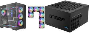 SAMA V52 PC Case with 7 ARGB Fans and Hub, Full View Tempered Glass Mid Tower Gaming Case, Type-C, High Airflow, Supports ATX / Micro-ATX / Mini-ITX, Supports 420mm GPU & 360mm Radiator,Black and SAMA GP750 750W ATX 3.1 Fully Modular Power Supply, Cybenetics Gold Certified, PCIe 5.1 Ready 12V-2x6 (450W), Full Bridge LLC + DC-DC Design, 120mm FDB Silent Fan, Gaming PC PSU SAMA V52 PC Case with 7 ARGB Fans and Hub, Full View Tempered Glass Mid Tower Gaming Case, Type-C, High Airflow, Supports ATX / Micro-ATX / Mini-ITX, Supports 420mm GPU & 360mm Radiator,Black and SAMA GP750 750W ATX 3.1 Fully Modular Power Supply, Cybenetics Gold Certified, PCIe 5.1 Ready 12V-2x6 (450W), Full Bridge LLC + DC-DC Design, 120mm FDB Silent Fan, Gaming PC PSU