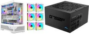 SAMA V43 ATX Gaming PC Case, 6 x ARGB Infinity Mirror Fans + PWM Hub Included, High Airflow, USB 3.2 Gen2x2 Type-C, Supports 360mm Radiator, 427mm GPU, Tempered Glass White and SAMA GP750 750W ATX 3.1 Fully Modular Power Supply, Cybenetics Gold Certified, PCIe 5.1 Ready 12V-2x6 (450W), Full Bridge LLC + DC-DC Design, 120mm FDB Silent Fan, Gaming PC PSU SAMA V43 ATX Gaming PC Case, 6 x ARGB Infinity Mirror Fans + PWM Hub Included, High Airflow, USB 3.2 Gen2x2 Type-C, Supports 360mm Radiator, 427mm GPU, Tempered Glass White and SAMA GP750 750W ATX 3.1 Fully Modular Power Supply, Cybenetics Gold Certified, PCIe 5.1 Ready 12V-2x6 (450W), Full Bridge LLC + DC-DC Design, 120mm FDB Silent Fan, Gaming PC PSU