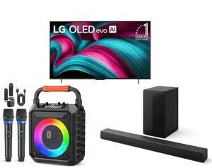 LG 42" OLED evo 4K C5 Smart TV w/Dolby Atmos & Vision, HDR10, Alexa (OLED42C5PUA, 2025) JYX Karaoke Machine w/2 Wireless Mics, Bluetooth Speaker, RGB Lights, Supports BT/TF/USB/AUX/FM/REC/TWS LG S60T Soundbar w/Dolby Audio 3.1 channel LG 42" OLED evo 4K C5 Smart TV w/Dolby Atmos & Vision, HDR10, Alexa (OLED42C5PUA, 2025) JYX Karaoke Machine w/2 Wireless Mics, Bluetooth Speaker, RGB Lights, Supports BT/TF/USB/AUX/FM/REC/TWS LG S60T Soundbar w/Dolby Audio 3.1 channel