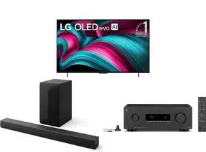 LG 42" OLED evo 4K C5 Smart TV w/Dolby Atmos & Vision, HDR10, Filmmaker Mode, Alexa (OLED42C5PUA, 2025) LG S60T Soundbar Dolby Audio 3.1 YAMAHA RX300ABL 5.2-Channel AV Receiver Dolby Atmos, 4K120/8K HDMI, Bluetooth - Black LG 42" OLED evo 4K C5 Smart TV w/Dolby Atmos & Vision, HDR10, Filmmaker Mode, Alexa (OLED42C5PUA, 2025) LG S60T Soundbar Dolby Audio 3.1 YAMAHA RX300ABL 5.2-Channel AV Receiver Dolby Atmos, 4K120/8K HDMI, Bluetooth - Black