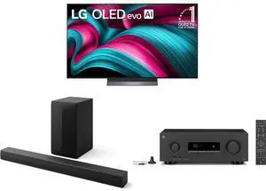 LG 55" OLED evo AI 4K C5 TV w/Dolby Atmos, Vision, HDR10, AI Upscaling, Filmmaker Mode, Alexa (OLED55C5PUA, 2025) + LG S60T Soundbar Dolby Audio 3.1 + YAMAHA RX300ABL 5.2 AV Receiver Dolby Atmos, 4K120/8K HDMI, Bluetooth - Black LG 55" OLED evo AI 4K C5 TV w/Dolby Atmos, Vision, HDR10, AI Upscaling, Filmmaker Mode, Alexa (OLED55C5PUA, 2025) + LG S60T Soundbar Dolby Audio 3.1 + YAMAHA RX300ABL 5.2 AV Receiver Dolby Atmos, 4K120/8K HDMI, Bluetooth - Black