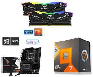 Team Group 16GB (2x8GB) DDR5 6000 RAM, MSI PRO B850-S WIFI6E ATX Motherboard, supports AMD Ryzen 9000/8000/7000, AM5, DDR5, PCIe 4.0, M.2 Gen5, Wi-Fi 6E, 2.5G LAN, AMD Ryzen 7 7700X3D 8-Core 4.0 GHz Processor Team Group 16GB (2x8GB) DDR5 6000 RAM, MSI PRO B850-S WIFI6E ATX Motherboard, supports AMD Ryzen 9000/8000/7000, AM5, DDR5, PCIe 4.0, M.2 Gen5, Wi-Fi 6E, 2.5G LAN, AMD Ryzen 7 7700X3D 8-Core 4.0 GHz Processor