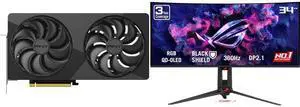 PNY OC GeForce RTX 5070 Ti Graphics Card NVIDIA RTX 5070 Ti ASUS ROG SWIFT 34" QHD 2K 1440P 360Hz FreeSync Pro & G-SYNC HDR500 AUTO KVM USB-C Curved OLED Gaming Monitor Height Adjustable, Swivel & Tilt Stand PG34WCDN PNY OC GeForce RTX 5070 Ti Graphics Card NVIDIA RTX 5070 Ti ASUS ROG SWIFT 34" QHD 2K 1440P 360Hz FreeSync Pro & G-SYNC HDR500 AUTO KVM USB-C Curved OLED Gaming Monitor Height Adjustable, Swivel & Tilt Stand PG34WCDN