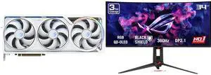 ASUS ROG Astral GeForce RTX 5090 Graphics Card ROG-ASTRAL-RTX5090-O32G-WHITE & ROG SWIFT 34" QHD 360Hz Curved OLED Gaming Monitor PG34WCDN with FreeSync, G-SYNC, HDR500, USB-C, Height Adjustable, Swivel & Tilt Stand ASUS ROG Astral GeForce RTX 5090 Graphics Card ROG-ASTRAL-RTX5090-O32G-WHITE & ROG SWIFT 34" QHD 360Hz Curved OLED Gaming Monitor PG34WCDN with FreeSync, G-SYNC, HDR500, USB-C, Height Adjustable, Swivel & Tilt Stand