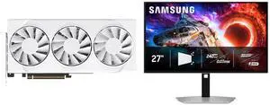 XFX Swift Radeon RX 9070 GRE Graphics Card RX-97GRE29W7, SAMSUNG Odyssey 27" UHD 4K 240Hz AMD FreeSync Premium Pro HDR400 USB-C OLED Gaming Monitor, Height Adjustable, Pivot, Swivel, Tilt Stand LS27HG802SNXZA XFX Swift Radeon RX 9070 GRE Graphics Card RX-97GRE29W7, SAMSUNG Odyssey 27" UHD 4K 240Hz AMD FreeSync Premium Pro HDR400 USB-C OLED Gaming Monitor, Height Adjustable, Pivot, Swivel, Tilt Stand LS27HG802SNXZA