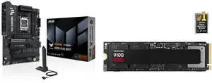 ASUS TUF GAMING X870E-PLUS WIFI7 AMD X870E ATX Motherboard: 16+2+1 80A Power Stages, DDR5, PCIe 5.0 x16, Four M.2 Slots, WiFi 7. SAMSUNG SSD 9100 PRO 1TB: PCIe 5.0x4 M.2, 14,800MB/s Read, Ideal for AI, Gaming, Workstations. ASUS TUF GAMING X870E-PLUS WIFI7 AMD X870E ATX Motherboard: 16+2+1 80A Power Stages, DDR5, PCIe 5.0 x16, Four M.2 Slots, WiFi 7. SAMSUNG SSD 9100 PRO 1TB: PCIe 5.0x4 M.2, 14,800MB/s Read, Ideal for AI, Gaming, Workstations.