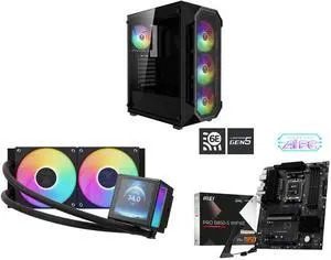 Gamdias AURA GC1 ELITE ATX Mid-Tower PC Case: Mesh Front, 4 ARGB Fans, Tempered Glass, 340mm GPU. GAMDIAS CHIONE P5-240 Liquid CPU Cooler: 240mm AIO, 3.4'' IPS LCD, PWM & ARGB Sync. MSI PRO B850-S WIFI6E Motherboard: AMD Ryzen, DDR5, PCIe 4 Gamdias AURA GC1 ELITE ATX Mid-Tower PC Case: Mesh Front, 4 ARGB Fans, Tempered Glass, 340mm GPU. GAMDIAS CHIONE P5-240 Liquid CPU Cooler: 240mm AIO, 3.4'' IPS LCD, PWM & ARGB Sync. MSI PRO B850-S WIFI6E Motherboard: AMD Ryzen, DDR5, PCIe 4