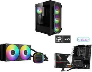 Gamdias AURA GC1 ELITE ATX Mid-Tower PC Case: Mesh Front, 4 ARGB Fans, Tempered Glass, 340mm GPU, 360mm AIO. GAMDIAS AURA GL240 V2 240mm AIO Cooler: Rotatable Pump, 2 ARGB Fans, Intel LGA 1851/1700, AMD AM5/AM4. MSI PRO B850-S WIFI6E Mother Gamdias AURA GC1 ELITE ATX Mid-Tower PC Case: Mesh Front, 4 ARGB Fans, Tempered Glass, 340mm GPU, 360mm AIO. GAMDIAS AURA GL240 V2 240mm AIO Cooler: Rotatable Pump, 2 ARGB Fans, Intel LGA 1851/1700, AMD AM5/AM4. MSI PRO B850-S WIFI6E Mother