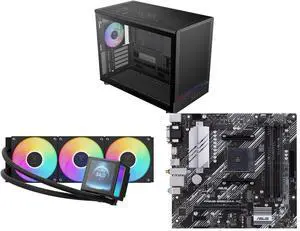 Gamdias ATHENA M4M mini ITX/mATX case with 3 PWM fans, fits 395mm GPU, ATX PSU, 360mm radiators. CHIONE P5-360 Liquid Cooler, 360mm AIO, 3.4" IPS LCD, PWM & ARGB sync. ASUS PRIME B550M-A AC mATX motherboard, PCIe 4.0, dual M.2, WiFi, RGB. Gamdias ATHENA M4M mini ITX/mATX case with 3 PWM fans, fits 395mm GPU, ATX PSU, 360mm radiators. CHIONE P5-360 Liquid Cooler, 360mm AIO, 3.4" IPS LCD, PWM & ARGB sync. ASUS PRIME B550M-A AC mATX motherboard, PCIe 4.0, dual M.2, WiFi, RGB.