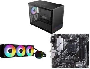 Gamdias ATHENA M4M mini ITX/mATX case with 3 PWM fans, fits 395mm GPU, ATX PSU, 360mm radiators. GAMDIAS Aura GLV2 360mm AIO Cooler, 3 x 120mm fans, ARGB Sync, Intel/AMD compatible. ASUS PRIME B550M-A AC mATX motherboard, PCIe 4.0, WiFi, RG Gamdias ATHENA M4M mini ITX/mATX case with 3 PWM fans, fits 395mm GPU, ATX PSU, 360mm radiators. GAMDIAS Aura GLV2 360mm AIO Cooler, 3 x 120mm fans, ARGB Sync, Intel/AMD compatible. ASUS PRIME B550M-A AC mATX motherboard, PCIe 4.0, WiFi, RG