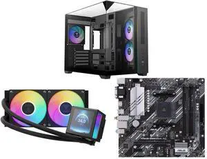 Gamdias ATLAS M3M Micro ATX Mini-ITX PC Case: 3-Side Tempered Glass, 3 ARGB Fans, Angled GPU Airflow, 400mm GPU. GAMDIAS CHIONE P5-240 Liquid CPU Cooler: 240mm AIO, 3.4'' IPS LCD, PWM & ARGB Sync. ASUS PRIME B550M-A AC mATX Motherboard: PCI Gamdias ATLAS M3M Micro ATX Mini-ITX PC Case: 3-Side Tempered Glass, 3 ARGB Fans, Angled GPU Airflow, 400mm GPU. GAMDIAS CHIONE P5-240 Liquid CPU Cooler: 240mm AIO, 3.4'' IPS LCD, PWM & ARGB Sync. ASUS PRIME B550M-A AC mATX Motherboard: PCI