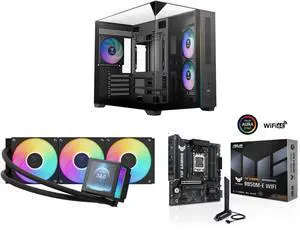 Gamdias ATLAS M3M Micro ATX Mini-ITX PC Case: 3-Side Tempered Glass, 3 ARGB Fans, Angled GPU Airflow, 400mm GPU. GAMDIAS CHIONE P5-360 Liquid CPU Cooler: 360mm AIO, 3.4" IPS LCD, PWM & ARGB Sync, Intel LGA 1851, AMD AM5. ASUS TUF B850M-E WI Gamdias ATLAS M3M Micro ATX Mini-ITX PC Case: 3-Side Tempered Glass, 3 ARGB Fans, Angled GPU Airflow, 400mm GPU. GAMDIAS CHIONE P5-360 Liquid CPU Cooler: 360mm AIO, 3.4" IPS LCD, PWM & ARGB Sync, Intel LGA 1851, AMD AM5. ASUS TUF B850M-E WI