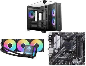 Gamdias ATLAS M3M Micro ATX Mini-ITX Case: 3-Side Tempered Glass, 3 ARGB Fans, 400mm GPU. GAMDIAS CHIONE P5-360 Liquid Cooler: 360mm AIO, 3.4" IPS LCD, PWM & ARGB Sync. ASUS PRIME B550M-A AC mATX Motherboard: PCIe 4.0, WiFi, USB 3.2, Aura S Gamdias ATLAS M3M Micro ATX Mini-ITX Case: 3-Side Tempered Glass, 3 ARGB Fans, 400mm GPU. GAMDIAS CHIONE P5-360 Liquid Cooler: 360mm AIO, 3.4" IPS LCD, PWM & ARGB Sync. ASUS PRIME B550M-A AC mATX Motherboard: PCIe 4.0, WiFi, USB 3.2, Aura S