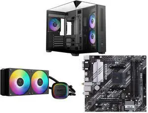 Gamdias ATLAS M3M Micro ATX Mini-ITX PC Case, 3-Side Tempered Glass, 3 ARGB Fans, Angled GPU Airflow, GAMDIAS AURA GL240 V2 AIO Liquid CPU Cooler, Rotatable Pump, 2 ARGB PWM Fans, Intel LGA 1851/1700, AMD AM5/AM4 ASUS PRIME B550M-A AC mATX Gamdias ATLAS M3M Micro ATX Mini-ITX PC Case, 3-Side Tempered Glass, 3 ARGB Fans, Angled GPU Airflow, GAMDIAS AURA GL240 V2 AIO Liquid CPU Cooler, Rotatable Pump, 2 ARGB PWM Fans, Intel LGA 1851/1700, AMD AM5/AM4 ASUS PRIME B550M-A AC mATX