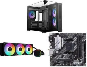 Gamdias ATLAS M3M Micro ATX Mini-ITX PC Case, 3-Side Tempered Glass, 3 ARGB Fans, Angled GPU Airflow, GAMDIAS Aura GLV2 360mm AIO Liquid CPU Cooler, Rotatable Pump, 3 x 120mm Fans, PWM & ARGB Sync, Intel LGA 1851/1700; AMD AM5/AM4 ASUS PRIM Gamdias ATLAS M3M Micro ATX Mini-ITX PC Case, 3-Side Tempered Glass, 3 ARGB Fans, Angled GPU Airflow, GAMDIAS Aura GLV2 360mm AIO Liquid CPU Cooler, Rotatable Pump, 3 x 120mm Fans, PWM & ARGB Sync, Intel LGA 1851/1700; AMD AM5/AM4 ASUS PRIM