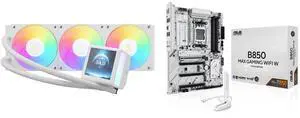 GAMDIAS CHIONE P5-360 Liquid CPU Cooler, 360mm AIO, 3.4" IPS LCD, Rotatable Pump, Hidden Cable Fan, PWM & ARGB Sync, Intel LGA 1851; AMD AM5, White ASUS B850 MAX GAMING WIFI W - AMD AM5 ATX Motherboard, DDR5, PCIe 5.0, 3x M.2, Wi-Fi 6E, 2.5 GAMDIAS CHIONE P5-360 Liquid CPU Cooler, 360mm AIO, 3.4" IPS LCD, Rotatable Pump, Hidden Cable Fan, PWM & ARGB Sync, Intel LGA 1851; AMD AM5, White ASUS B850 MAX GAMING WIFI W - AMD AM5 ATX Motherboard, DDR5, PCIe 5.0, 3x M.2, Wi-Fi 6E, 2.5