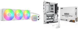 GAMDIAS Aura GLV2 360mm AIO Liquid CPU Cooler, Rotatable 10-Pole Pump, 3x 120mm Hidden Cable Fans, Low-Noise PWM & ARGB Sync, Intel LGA 1851/1700; AMD AM5/AM4 ASUS B850 MAX GAMING WIFI W - AMD AM5 ATX Motherboard, DDR5, PCIe 5.0, 3x M.2, Wi GAMDIAS Aura GLV2 360mm AIO Liquid CPU Cooler, Rotatable 10-Pole Pump, 3x 120mm Hidden Cable Fans, Low-Noise PWM & ARGB Sync, Intel LGA 1851/1700; AMD AM5/AM4 ASUS B850 MAX GAMING WIFI W - AMD AM5 ATX Motherboard, DDR5, PCIe 5.0, 3x M.2, Wi