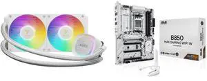 GAMDIAS AURA GL240 V2 White 240mm AIO CPU cooler, ASUS B850 MAX GAMING WIFI W AMD AM5 ATX Motherboard, White PCB, DDR5, PCIe 5.0, 3x M.2, Wi-Fi 6E, 2.5Gb LAN, USB 10Gbps Type-C, DisplayPort, HDMI, BIOS FlashBack, Aura Sync GAMDIAS AURA GL240 V2 White 240mm AIO CPU cooler, ASUS B850 MAX GAMING WIFI W AMD AM5 ATX Motherboard, White PCB, DDR5, PCIe 5.0, 3x M.2, Wi-Fi 6E, 2.5Gb LAN, USB 10Gbps Type-C, DisplayPort, HDMI, BIOS FlashBack, Aura Sync