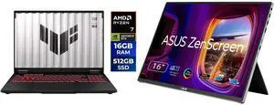 ASUS TUF Gaming A16 - 16" FHD+ 165 Hz - AMD Ryzen 7 260 - GeForce RTX 5060 Laptop GPU - 16GB DDR5 RAM - 512GB SSD - Windows 11 Home (FA608UM-NS73) ASUS Zenscreen 16 inch 60Hz USB-C OLED Portable Computer Monitor MQ16FC ASUS TUF Gaming A16 - 16" FHD+ 165 Hz - AMD Ryzen 7 260 - GeForce RTX 5060 Laptop GPU - 16GB DDR5 RAM - 512GB SSD - Windows 11 Home (FA608UM-NS73) ASUS Zenscreen 16 inch 60Hz USB-C OLED Portable Computer Monitor MQ16FC
