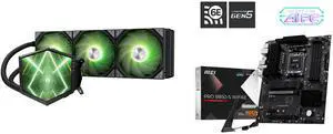 TRYX Stage 360 ARGB 360mm AIO Cooler with Dual 4.0'' Screen, 720x720 Resolution, Asetek 7th Gen V2, ROTA SL ARGB Fans, Intel LGA 1851/1700, AMD AM5/AM4. MSI PRO B850-S WIFI6E Motherboard, ATX, AMD Ryzen 9000/8000/7000, DDR5, PCIe 4.0, M.2 G TRYX Stage 360 ARGB 360mm AIO Cooler with Dual 4.0'' Screen, 720x720 Resolution, Asetek 7th Gen V2, ROTA SL ARGB Fans, Intel LGA 1851/1700, AMD AM5/AM4. MSI PRO B850-S WIFI6E Motherboard, ATX, AMD Ryzen 9000/8000/7000, DDR5, PCIe 4.0, M.2 G