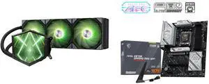 TRYX Stage 360 ARGB 360mm AIO Cooler with Dual 4.0'' Screen, 720x720 Resolution, Asetek 7th Gen V2, ROTA SL ARGB Fans, Intel LGA 1851/1700, AMD AM5/AM4. MSI MAG X870E GAMING MAX WIFI Motherboard, AMD Ryzen 9000/8000/7000, DDR5, PCIe 5.0, Wi TRYX Stage 360 ARGB 360mm AIO Cooler with Dual 4.0'' Screen, 720x720 Resolution, Asetek 7th Gen V2, ROTA SL ARGB Fans, Intel LGA 1851/1700, AMD AM5/AM4. MSI MAG X870E GAMING MAX WIFI Motherboard, AMD Ryzen 9000/8000/7000, DDR5, PCIe 5.0, Wi